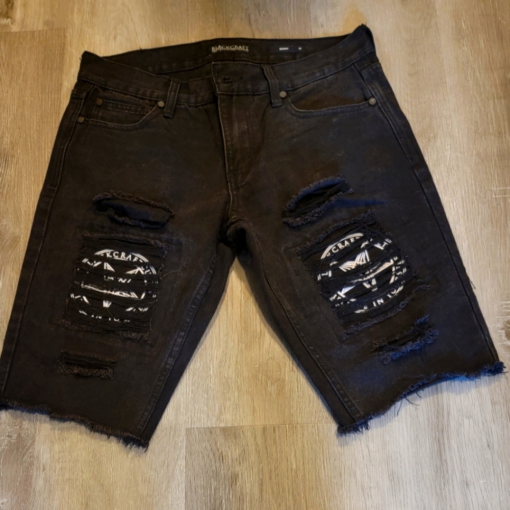 BlackCraft Distressed Black Denim Shorts